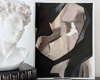 Pintura acrílica abstracta: arte moderno neutro con base (11 x 14)