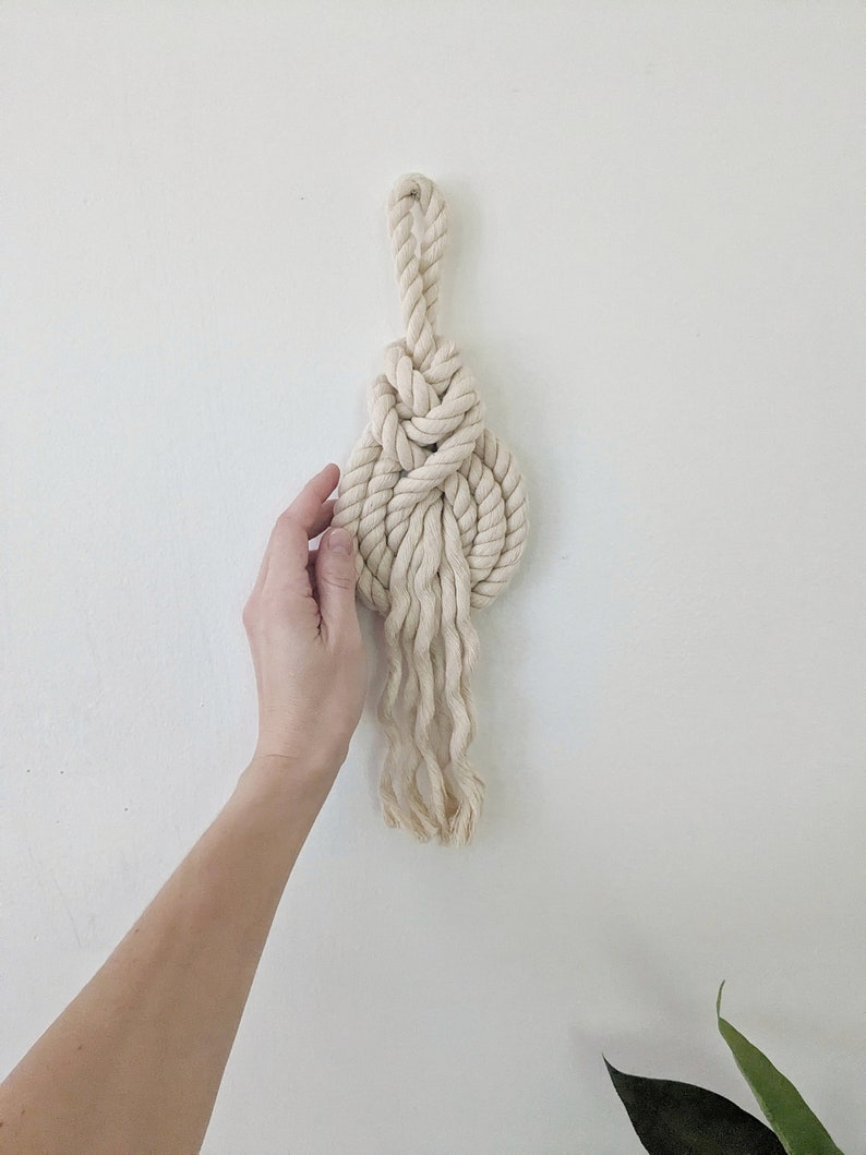 THE PIPA Small Modern Macrame Wall Hanging in Camel/Brown Wall Knot Rope Art Pipa Knot Fiber Art image 5