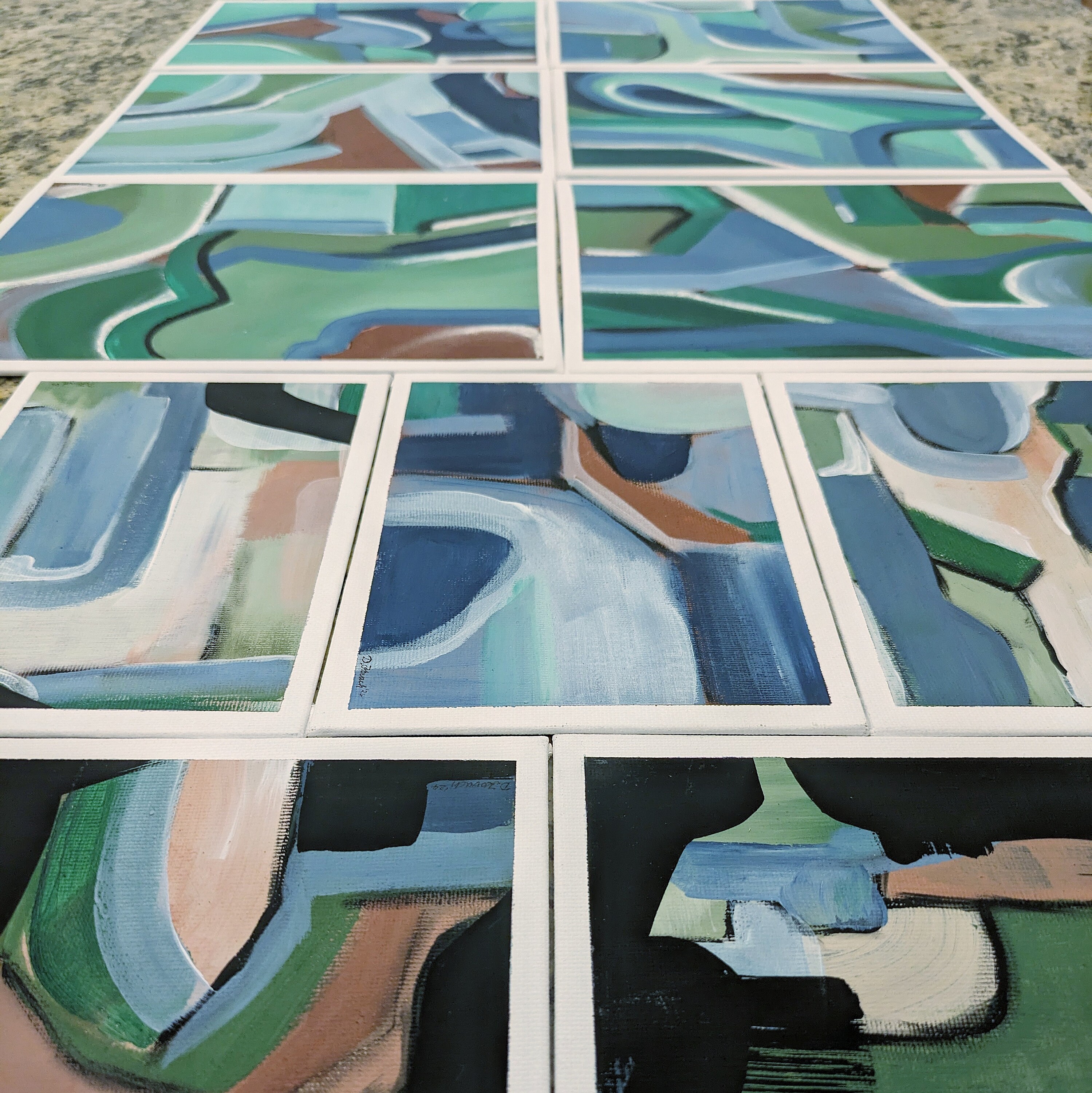 ミニ抽象アクリル画：スタンド付きモダンブルーグリーンアート - Etsy 日本