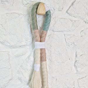 JADE II, Fiber Art Sculpture on Wooden Pebble Hook Rope Knot Wall Hanging Modern Wrapped Rope Art for Living Room Birthday Gift for Her
