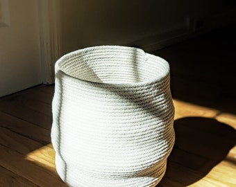 Uniquely Shaped Coiled Cotton Basket, Pot Basket, Modern Storage Basket, Wabi Sabi Decor