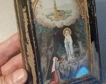 Mooie kleine ingelijste afbeelding van de Maagd Maria uit de jaren 1920, onbevlekte ontvangenis. Frans.