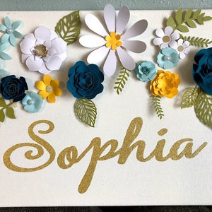Beautiful Flower Wall Decor ; Nursery Decor ; Bedroom Decor ; Name Decor ; Flower Decor ; Paper Flowers ; Glitter Vinyl Name