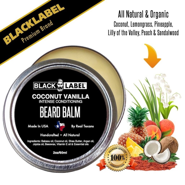 Coconut Vanilla Beard Balm, beard conditioner, beard softener, facial care, beard growth, mens grooming, beard care