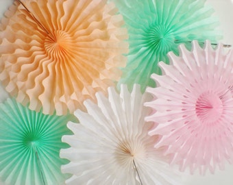 XL peach, mint, cream, mint tissue fans set for table backdrop or photo backdrop or hanging party decorations