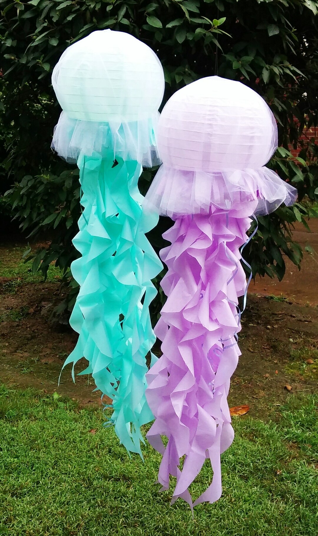 Jellyfish Lantern With Tulle Fabric Covering and Tissue Tentacles LIGHT