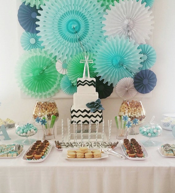 Large paper fan backdrop in blues light blue mint aqua Etsy