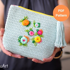 Crochet purse pattern, Crochet cosmetic bag pdf, crocheted sewed purse pattern, purse pattern, embroidery purse, crochet purse DIY image 3