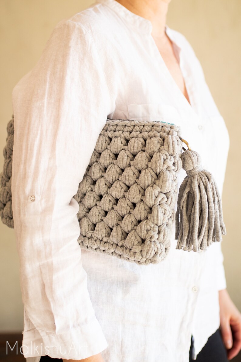 Crochet Clutch Bag and Lining PDF T Shirt Yarn Clutch Etsy Israel