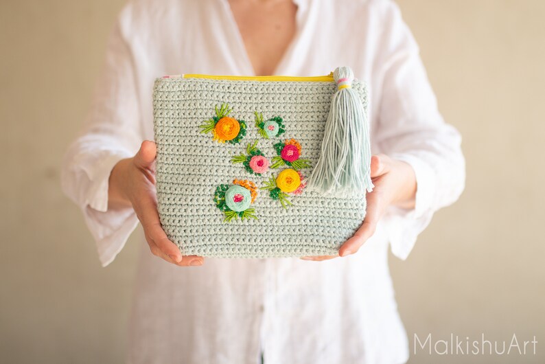 Crochet purse pattern, Crochet cosmetic bag pdf, crocheted sewed purse pattern, purse pattern, embroidery purse, crochet purse DIY image 1