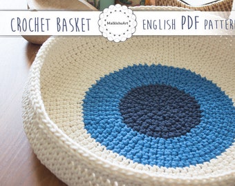 Evil Eye Crochet basket patterns in 2 levels easy & intermediate, decorative basket pattern, 3 color decorative basket pdf