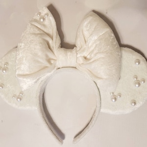 White velvet mickey ears with pearl accents