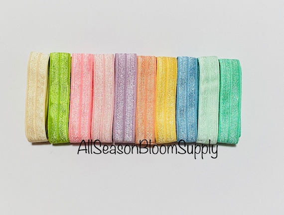 10 Yards - Pastel Colors Theme FOE - Spring - Grab Bag - Solid Elastic - 5/8" FOE - Foldover Elastic - Shiny Elastic - Headband - DIY