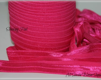 NEW!  5/8" Shocking Pink Foldover Elastic, Fold Over Elastic, FOE,  Foldover Elastic, Shiny Elastic, selling elastic by yards, Headband, DIY