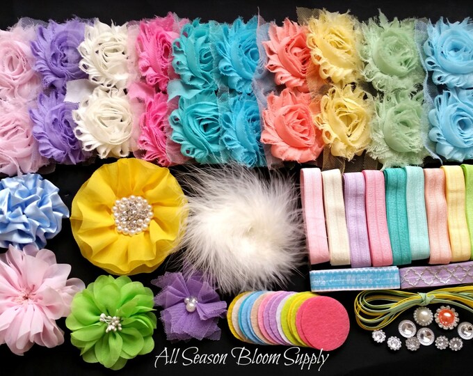 Baby Shower Headband Kit, Pastel Colors Theme, Baby Headbands Kit, Grab Bag, Shabby Flowers, DIY
