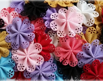 Grab Bag of Mini Eyelet Fabric Flowers - Satin Flower 2.1" -  Fabric Flower - Sew Flowers - Ribbon Flower