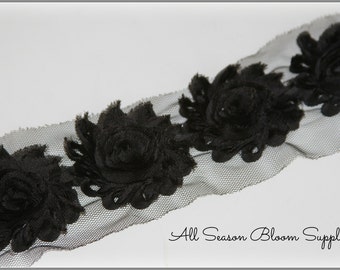 Taille de rose minable, couleur noire, fleur minable, garniture minable, fleur de mousseline, Shabby chic.