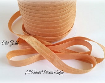 NEW!  5/8" Old Gold Foldover Elastic, Fold Over Elastic,  FOE,  Foldover Elastic, Shiny Elastic, Elastic by the yard, Headband, DIY