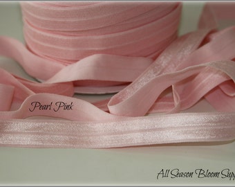 NEW!  5/8" Pearl Pink Foldover Elastic, Fold Over Elastic, FOE, Shiny Elastic, selling elastic by yards, Headband, DIY