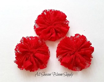 Ballerina Lace Collection Flower - Red - Lace Flower - Fabric Flower - Ciffon Flower - 2.8-3" - Lace Flower - DIY -Headband - Accessory