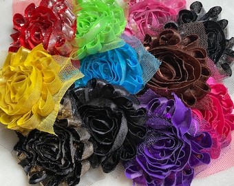 Grab bag of 12 glitter shabby flowers, Many Colors shabby flower, Shabby flower, Chiffon flower, Shabby chic, Shabby rose