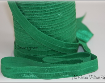 Grüner Foldover Elastisch, 5/8 Fold Over Elastisch, FOE, Foldover Elastisch, Glänzend Elastisch, Elastischer Bulk Stock, Stirnband, DIY