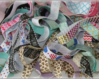 New Design! Grab Bag Printed Foldover Elastic, 5/8" FOE, Foldover Elastic, Shiny Elastic, Elastic by the yard, Headband, DIY