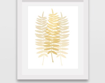 Gold Fern, Gold Yellow Print, Wall Prints, Yellow Print, Plant Print, Plant Art, Nursery Art, Nursery Print, Downloadable Print, Gold Leaf
