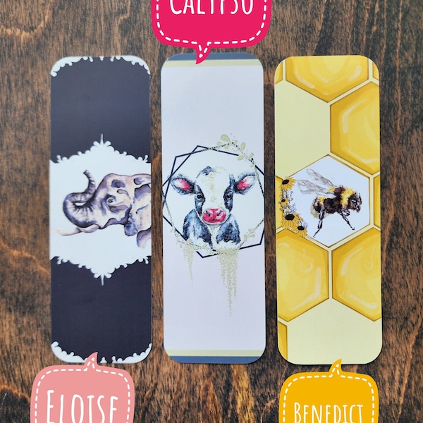 Handmade Paper Bookmark, Set of 3,  Watercolor Art, Adorable Animals, Book Lover, Gift for Reader, Gift Under 15, Pretty Bookmarks, Whimsy