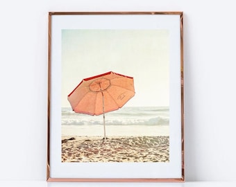 Retro art, Beach Wall Art, California Photography Print, Beach Umbrella Photo, Beach Wall Decor,