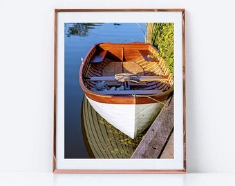 boat photo, nautical home decor, river photograph, blue gift