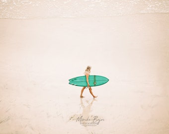 California Beach Art Print: Surfer Girl with Surfboard