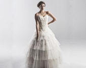 Lace and Tulle Strapless Wedding Dress in White or Ivory - Couture Wedding Gown