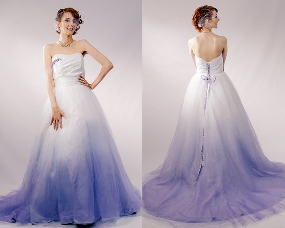 Dip Dyed Wedding  Dress  Purple  Ombre Wedding  Dress  Couture 