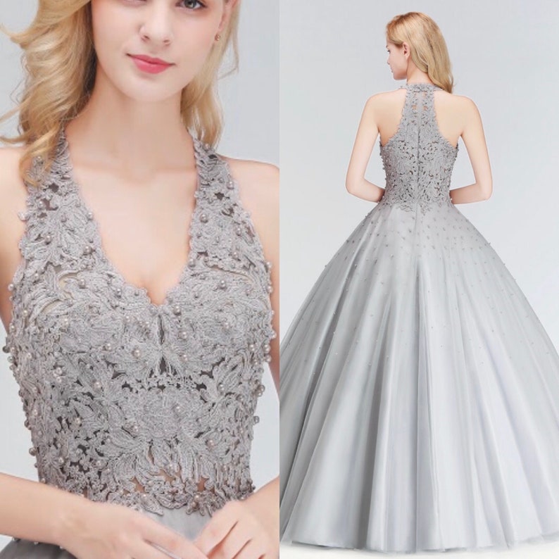 Lace Halter Prom Dress