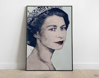 Young Queen Elizabeth II portrait • Pop art poster • Giclée fine art print • Royal family wall art • Modern art home decor • Jubilee