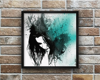 Abstract female portrait • Photo art print • Square pop art poster • Graffiti modern painting • Street art wall art • Home wall decor