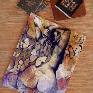 Curvy nude woman erotic poster • Pin up lady portrait fine art giclée print • Butterflies wall art • Big booty sexy girl poster • Modern art image 3