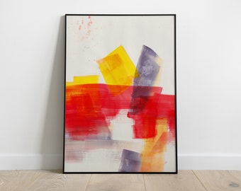 Colorful brush strokes abstract painting • Contemporary art poster • Giclée art print • Simple shapes wall art • Modern living room wall art