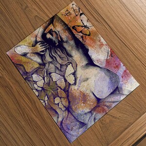 Curvy nude woman erotic poster • Pin up lady portrait fine art giclée print • Butterflies wall art • Big booty sexy girl poster • Modern art image 8