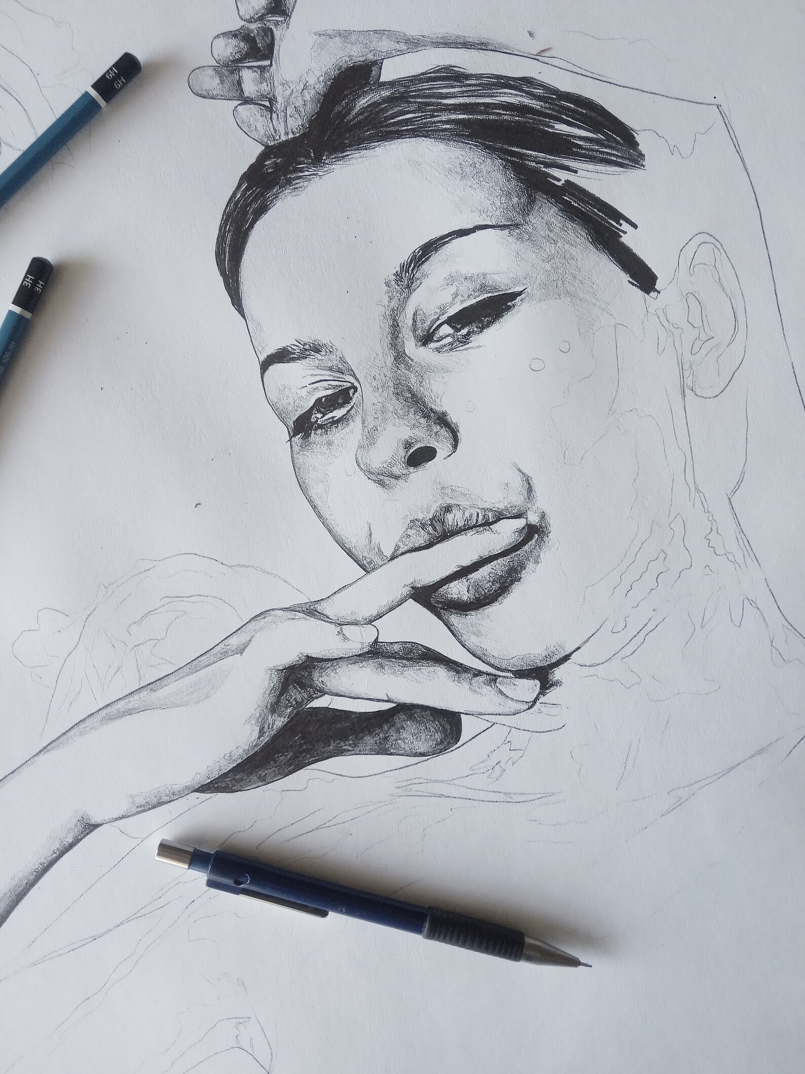 erotic-realistic-drawing-nude-girl-portrait-with-roses-etsy