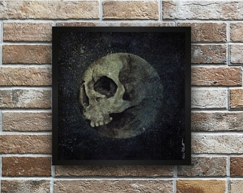 Moon gothic painting • Fine art giclee photo print • Contemporary art • Skull abstract poster • Surreal horror wall art • Night sky painting