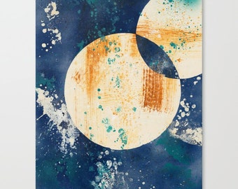 Yellow and blue circles • Geometric abstract sun canvas painting • Minimalist acrylic wall art • Modern art