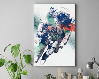 Astronaut space travel wall art • Stretched canvas art print • Spaceman drawing • Man on the moon • Sci-fi wall art • Ready to hang