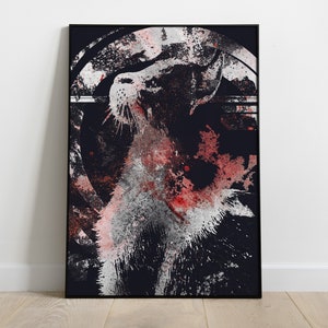 Poster graffiti gatto che sogna • Stampa artistica giclée su carta • Dipinto ritratto di animali • Decorazione da parete ritratto gattino