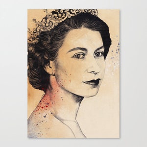 Young Queen Elizabeth II portrait • Realistic pencil drawing • Royal family original wall art • Street art spray paint painting • 28&quot;x20&quot;