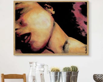 Sensual female portrait • Fine art giclee photo print • Sexy woman neck painting • Lips wall art poster • Sensuality watercolor poster