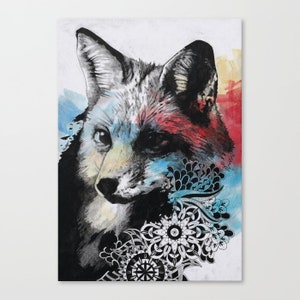 Mandala fox pencil drawing • Original graphite and acrylic wall art • Wild animals portrait • Street art contemporary art • Cute fox art