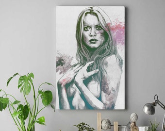 Gloria Guida nude portrait • Sexy woman drawing canvas fine art print • Female nude drawing • Italian movies wall art • Contemporary art