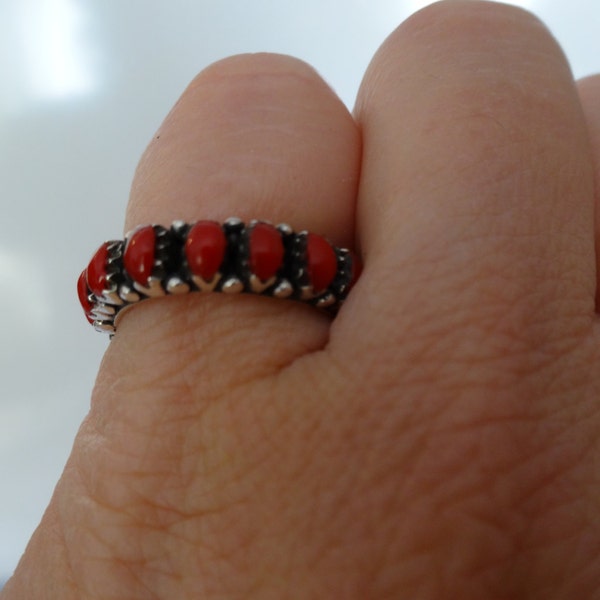 Vintage Navajo sterling silver coral eternity band